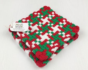 Christmas Potholders Set of 2, Secret Santa Gifts at Work, Stocking Stuffers for Her, Kitchen Gift for Him, Woven Trivet, New Apartment Gift