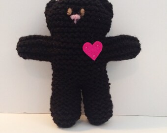 Hand-Knit Animals, Stuffed Animals, Stuffie, Handmade Toys, Handmade Gifts for Baby, Toddler Gift, Black Teddy Bear