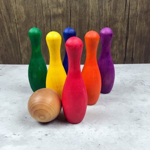 Kids Bowling Set, Wood Bowling Pins, Preschooler Gifts, Indoor Games, Cute Stocking Stuffers for Toddlers, Rainy Day Games, Montessori Toys
