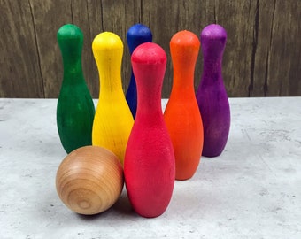 Kids Bowling Set, Wood Bowling Pins, Preschooler Gifts, Indoor Games, Cute Stocking Stuffers for Toddlers, Rainy Day Games, Montessori Toys