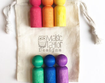 Rainbow Peg Dolls, Cute Stocking Stuffers for Toddlers, Wooden Peg People, Pretend Play Toys, Gifts for Toddler Girls, Imaginative Play