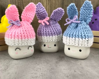 Marshmallow Mug Bunny Ears Hat, Bunny Rabbit Spring Decorations, Knitted Easter Hats, Tier Tray Decor, Easter Decor, Easter Gifts for Her