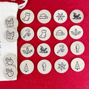 Holiday Wooden Memory Game, Fine Motor Toys, Stocking Stuffers for Toddlers, Christmas Gifts For 3 Year Old, Matching Montessori Toys For