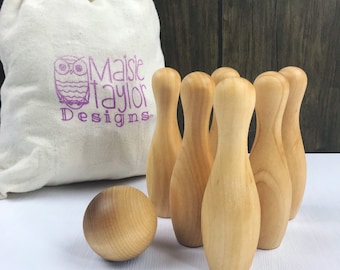 Wooden Bowling Pins and Ball Game for Toddlers, Pretend Play, Montessori Learning Toys, Eco-Friendly Activities for Kids, 3 Year Old Gifts
