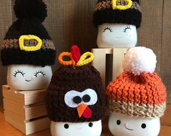 Thanksgiving Marshmallow Mug Hats, Thanksgiving Tier Tray Decor, Fall Knitted Farmhouse Decor, HarvestDecor, Pumpkin Decorations for Home
