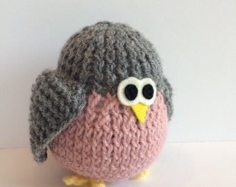 Knit Birds, Gray Bird Stuffed Animal, Pink Bird Lovey, Bird Gifts for Kids, Cute Stocking Stuffers for Girls, Christmas Gifts for Toddlers