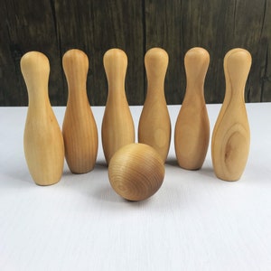 Wooden Bowling Pins and Ball Game for Toddlers, Pretend Play, Montessori Learning Toys, Eco-Friendly Activities for Kids, 3 Year Old Gifts image 2