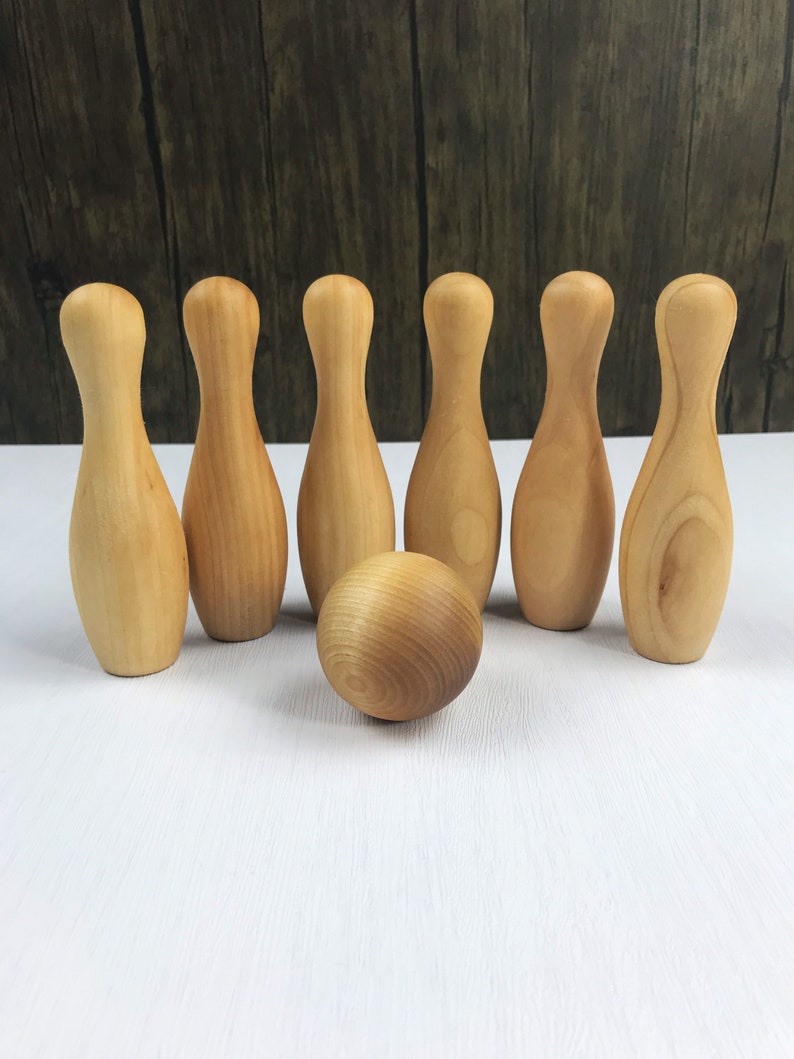 Wooden Bowling Pins and Ball Game for Toddlers, Pretend Play, Montessori Learning Toys, Eco-Friendly Activities for Kids, 3 Year Old Gifts image 2