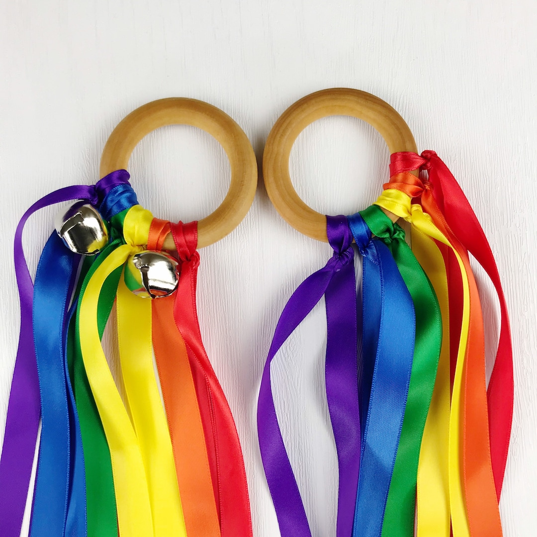 Ribbon Kite, Rainbow Hand Kite With Bells, Indoor Gross Motor Toys