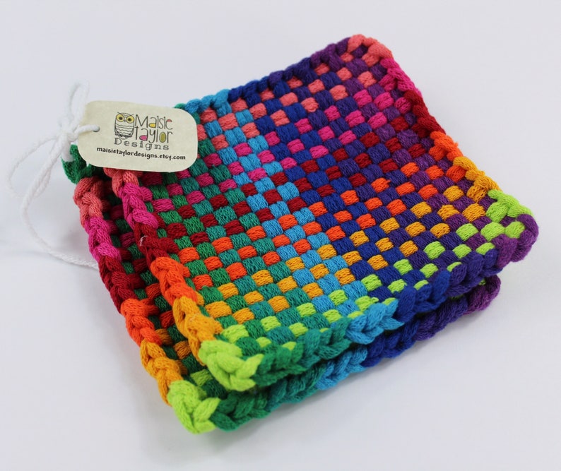 Rainbow Potholder Set of 2, Hot Pads For The Kitchen, Rainbow Kitchen Decor, LGBTQ Decor, College Dorm Decor for Girls, New Apartment Gift 