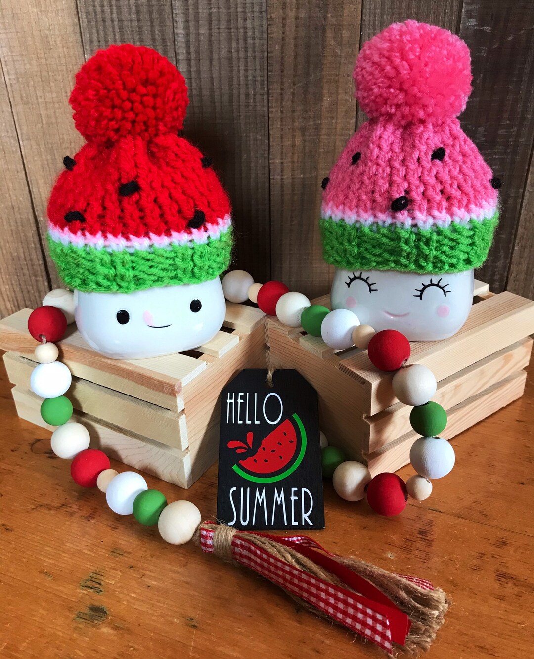 Marshmallow Mug Watermelon Hats, Summer Decorations, Knitted Fruit Hat