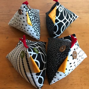 Chicken Pin Cushions, Novelty Pincushion, Fabric Pin Cushions, Sewing Gifts, Office Desk Gift, Assorted Monochrome Designs