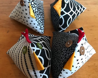 Chicken Pin Cushions, Novelty Pincushion, Fabric Pin Cushions, Sewing Gifts, Office Desk Gift, Assorted Monochrome Designs