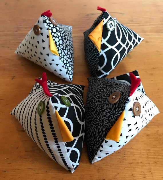 Chicken Pin Cushions, Novelty Pincushion, Fabric Pin Cushions, Sewing  Gifts, Office Desk Gift, Assorted Monochrome Designs 