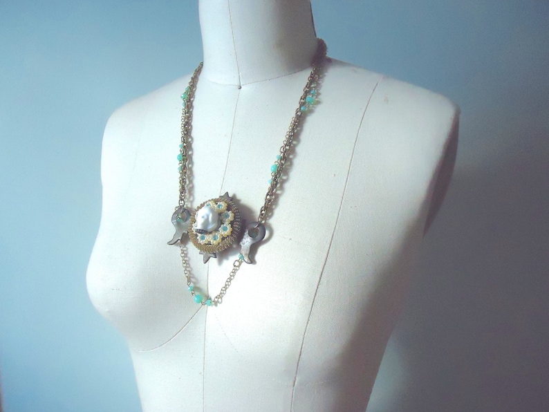 Frozen Charlotte Arty Necklace Found Objects Assemblage Necklace Upcycled Jewelry Steampunk Victorian Ornate Unusual Statement Necklace