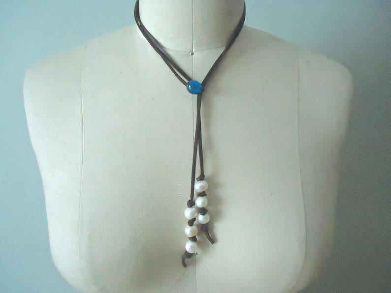 Leather Wrap Bracelet Beach Necklace Casual Bohemian Rustic Hippie Pearl and Bead Jewelry Boho Wrap Necklace Leather and Pearl Necklace