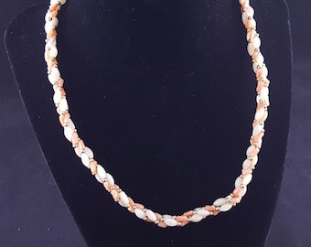 Precioso Coral auténtico Vintage y madre de la perla collar trenzado