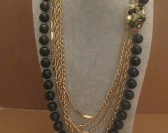 Gorgeous Black and Gold Tone Multi chain  Necklace with Fabulous Clasp