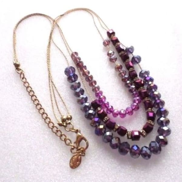 Gorgeous Vintage Ali-Khan Of New York Triple Strand Shades Of Purples Beaded Necklace
