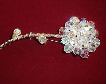 Stunning Alice Caviness Signed Vintage Big Aurora Borealis Crystal Flower Brooch 4&quot; Long