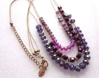 Gorgeous Vintage Ali-Khan Of New York Triple Strand Shades Of Purples Beaded Necklace