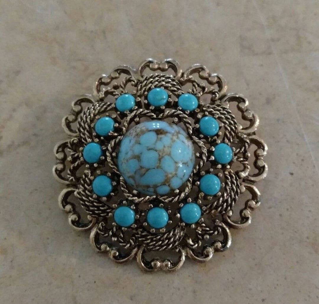 Gorgeous Emmons Signed Gold Tone With Blue Stones Brooch - Etsy