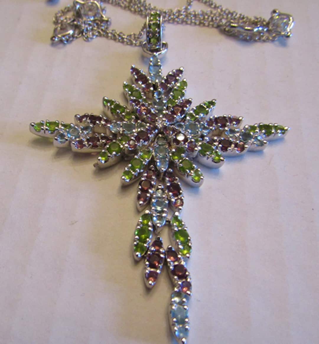 Stunning Vintage Sterling Silver Colorful Rhinestone Articulated Cross ...