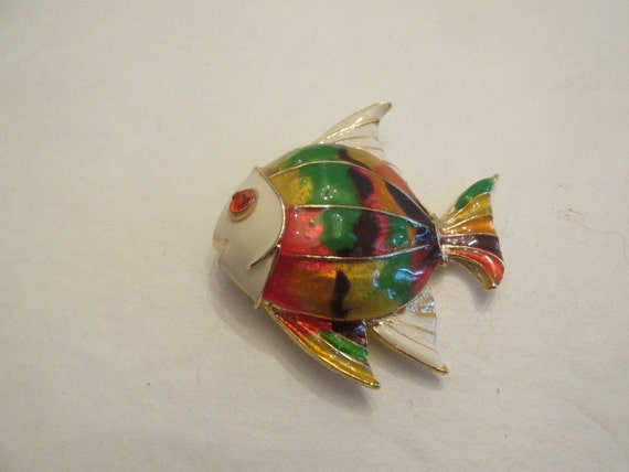 Stunning Vintage Colorful Enamel Angelfish Pin - image 1