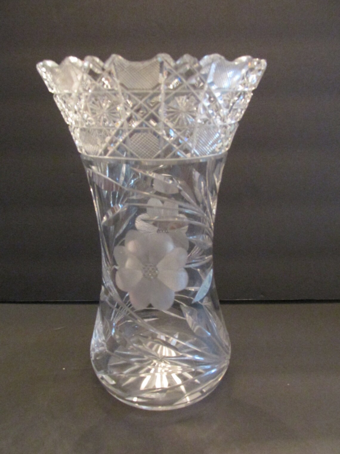Frosted Etched Glass Flower Design Vase Etsy