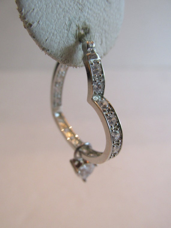 Vintage Sterling Silver and CZ Heart Dangle Earri… - image 3