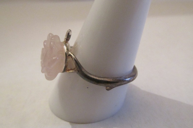 Vintage Sterling Silver Rose Quartz Flower Ring Size 10