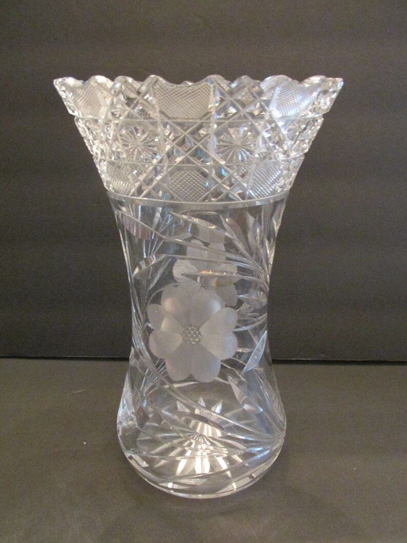 Frosted Etched Glass Flower Design Vase Etsy