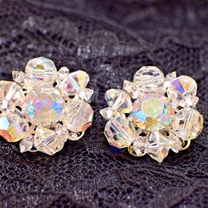 Gorgeous Vintage Hattie Carnegie Signed Aurora Borealis Crystal  Earrings