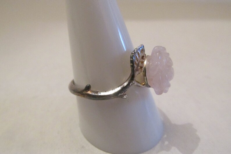 Vintage Sterling Silver Rose Quartz Flower Ring Size 10