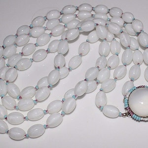Spectacular Vintage Signed Miriam Haskell Pure White Glass Beads With Color Bead Spacers and Big Stunning Clasp