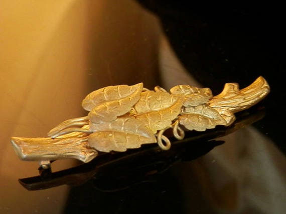 Antique 1800's Repousse Leaf Victorian Brooch - image 1