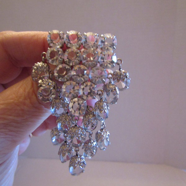 Vintage Crystal Statement Chunky Brooch Dangling Crystals