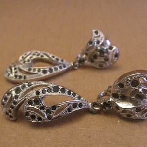 Vintage Polcini Signed Silver Tone and Rhinestone Dangle Earrings