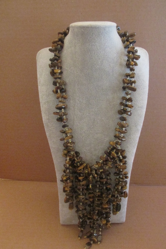 Massive Genuine Tiger's Eye Chunky Bib Dangle Nec… - image 2