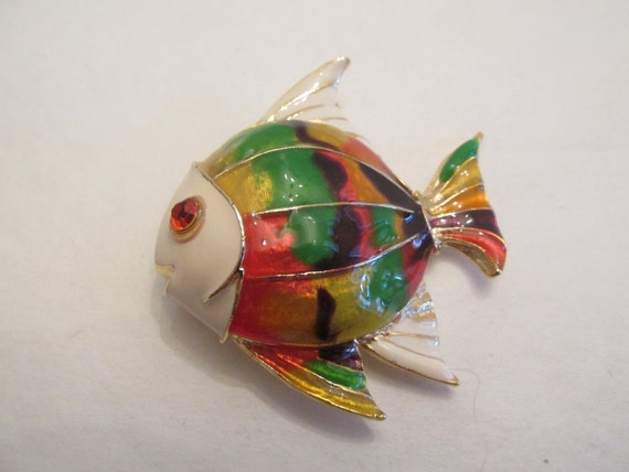 Stunning Vintage Colorful Enamel Angelfish Pin - image 3