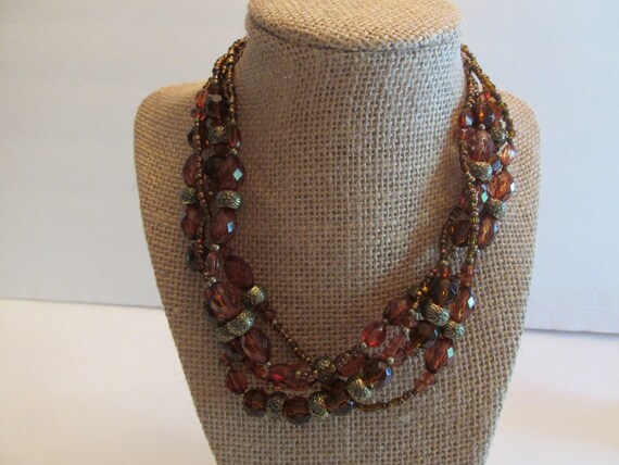 Vintage Four Strand Tortoise Glass Bead Necklace - image 2