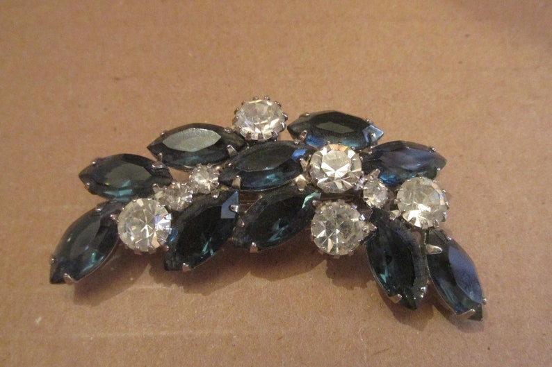 Gorgeous D/&E Juliana Blue and White Rhinestone Brooch with Matching Earrings