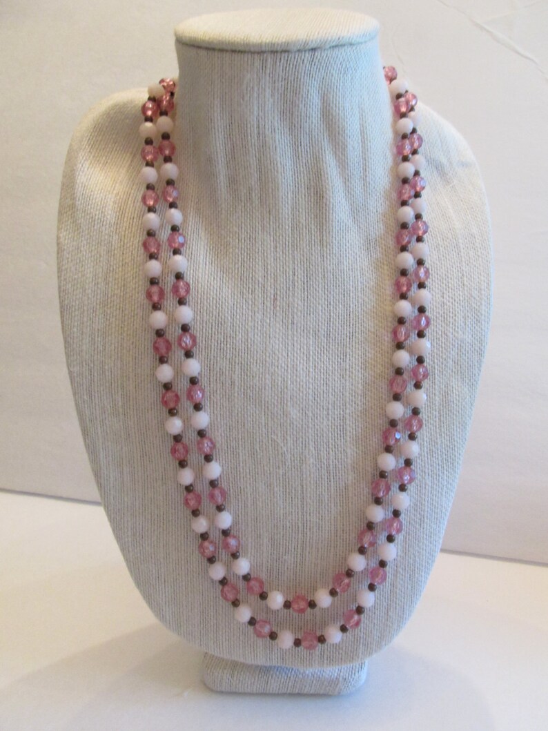 Vintage 1930's White & Pink Lucite Bead Flapper Necklace - Etsy