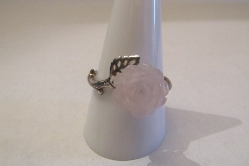 Vintage Sterling Silver Rose Quartz Flower Ring Size 10