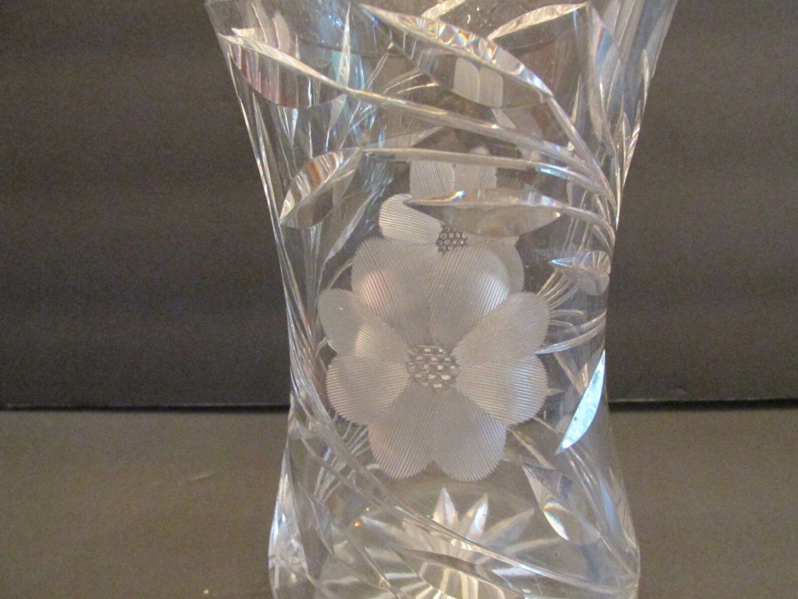 Frosted Etched Glass Flower Design Vase Etsy