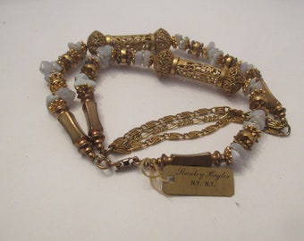 Stunning Stanley Hagler Vintage Signed Single Strand Ornate Filigree & Stone Chips Necklace Brand New with Original Tag