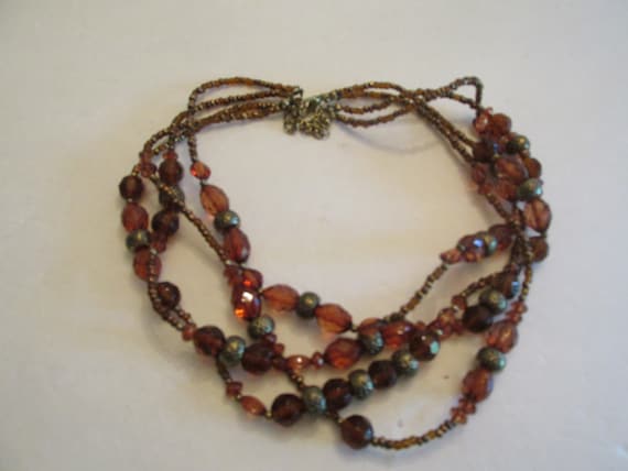 Vintage Four Strand Tortoise Glass Bead Necklace - image 1