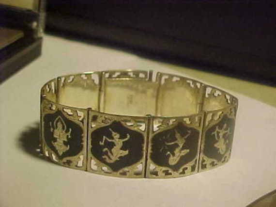 Siam Vintage 925 Sterling Silver Enamel Goddess Wide Panel  Antique Siam awesome detail & condition bracelet main image 1