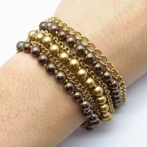 Vintage Carolee Signed Faux Pearl & Chain Gold Tone Bracelet NOS