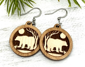 Pendientes de madera Bear
